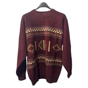 Vintage Wanziman Sweater Mens‎ XL Burgundy Patterned Knit Pullover